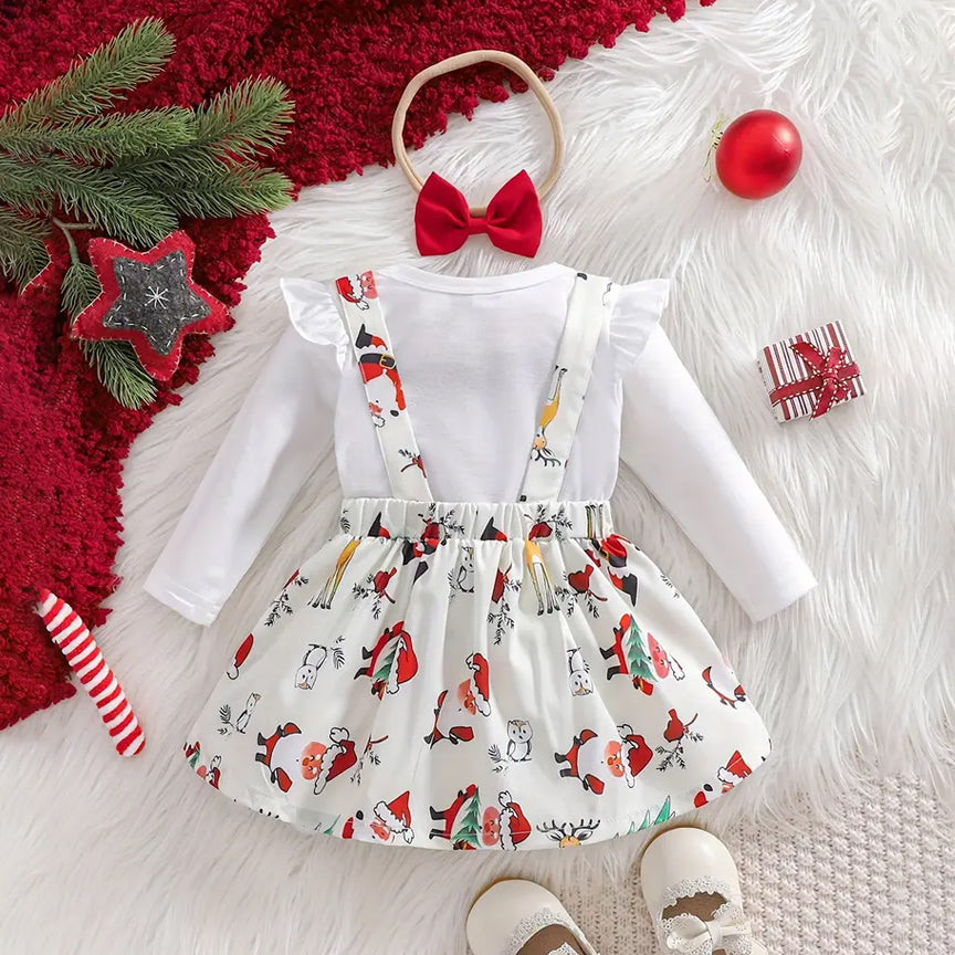 3PCS Christmas Santa Claus and Elk Letter Printed Long Sleeve Baby Set