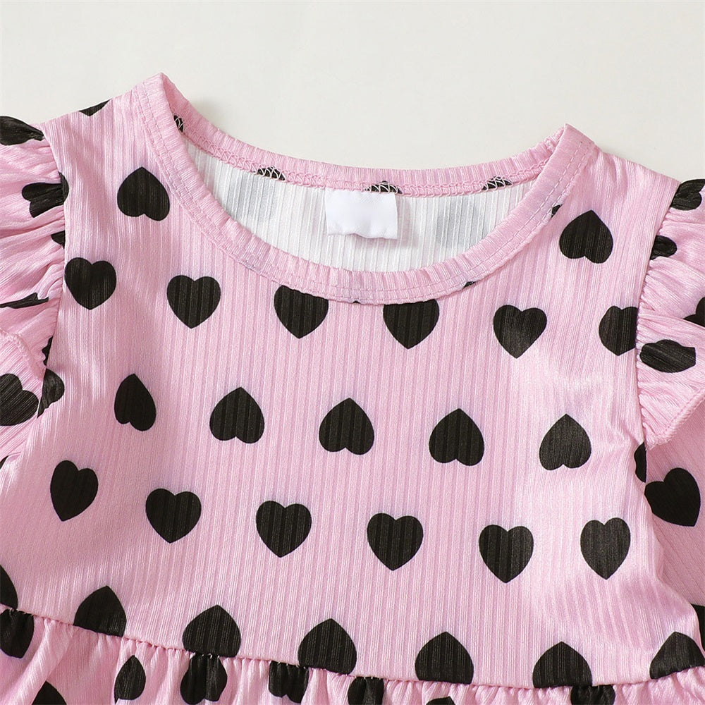 2PCS Heart Print Long Sleeve Top Jeans Pants Baby Set