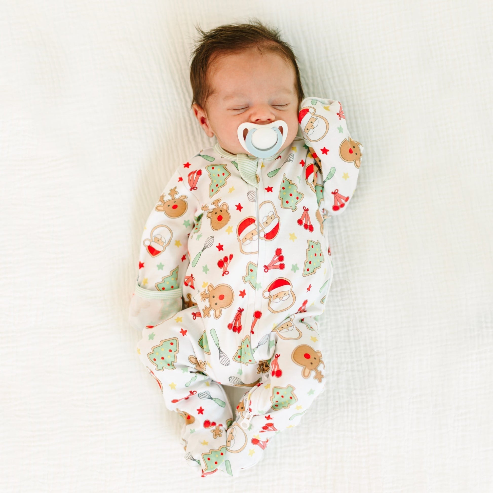 Christmas Santa Claus Elk Printed Zipper Baby Jumpsuit