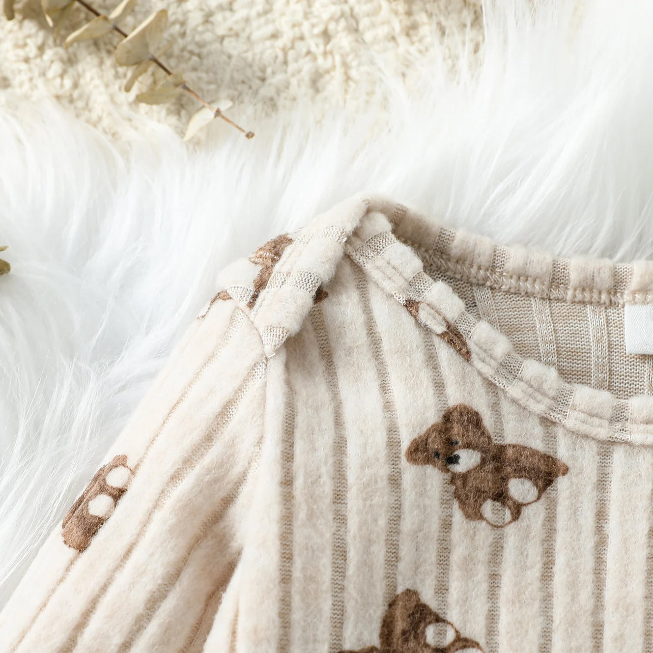 2PCS Stylish Bear Print Long Sleeve Baby Jumpsuit