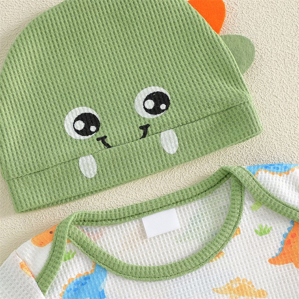 3PCS Cartoon Dinosaur Printed Short Sleeve Baby Set