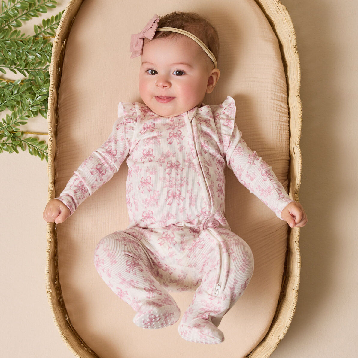Cheerful  Bow Print Long Sleeve Zipper Baby Girl Jumpsuit