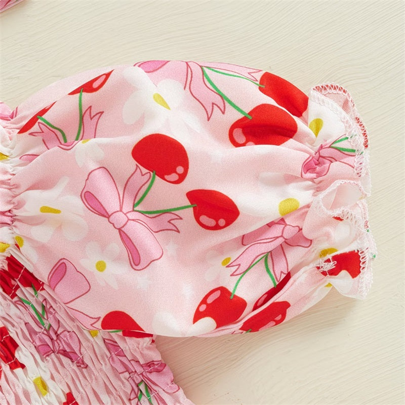 2PCS Lovely Cherry Printed Short Sleeve Baby Romper