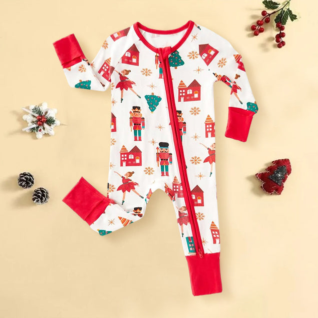 Christmas Nutcracker Printed Zipper Bamboo Viscose Baby Jumpsuit