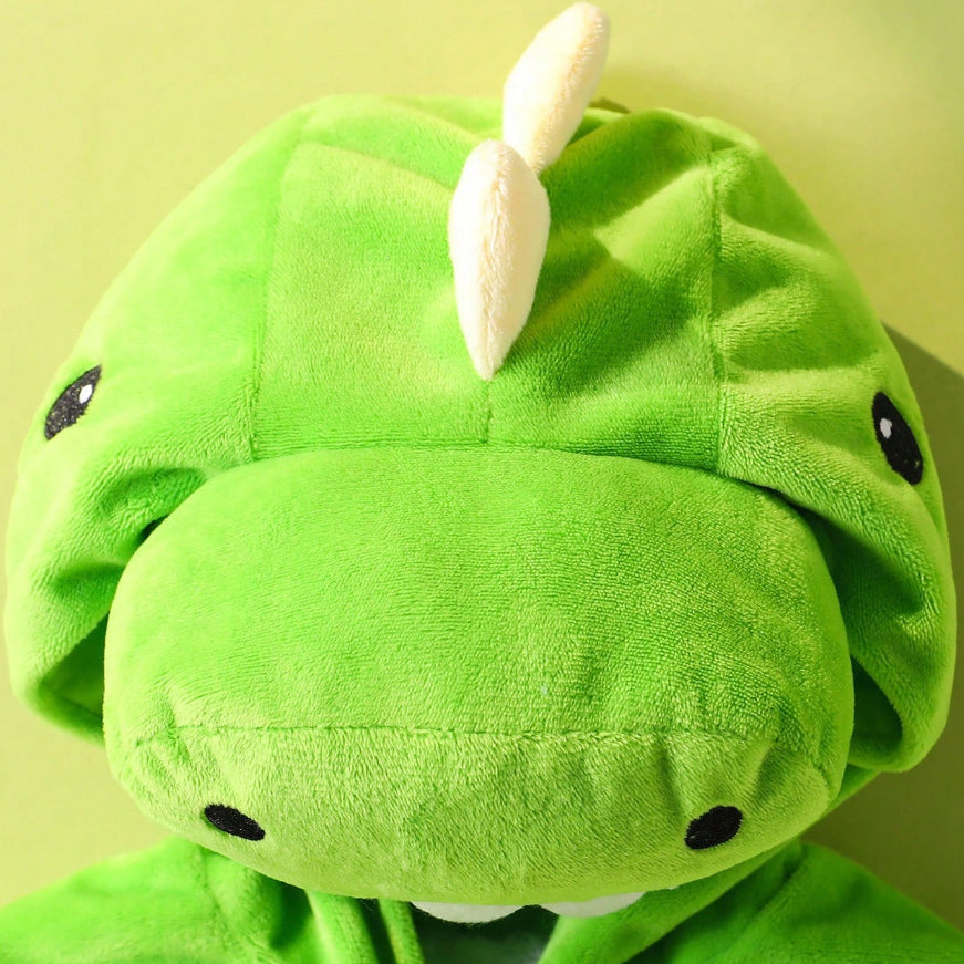 3D Fuzzy Dinosaur Design Zipper Hoodie Baby Jumpsuit