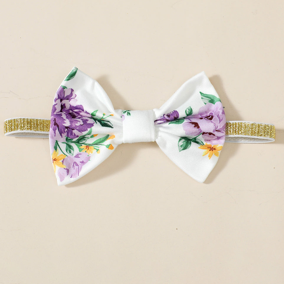 3PCS Charming Floral Print Bow Long Sleeve Baby Jumpsuit