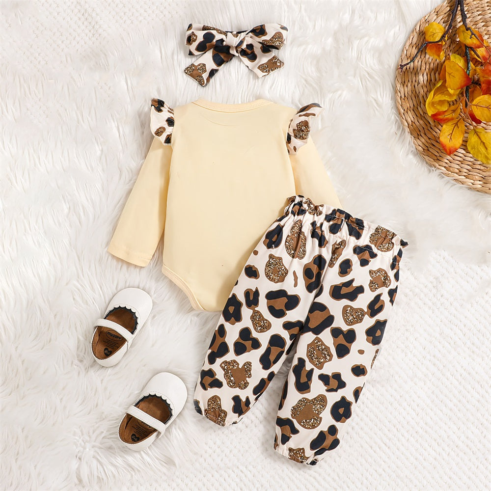 3PCS Bow Leopard Print Long Sleeve Baby Set