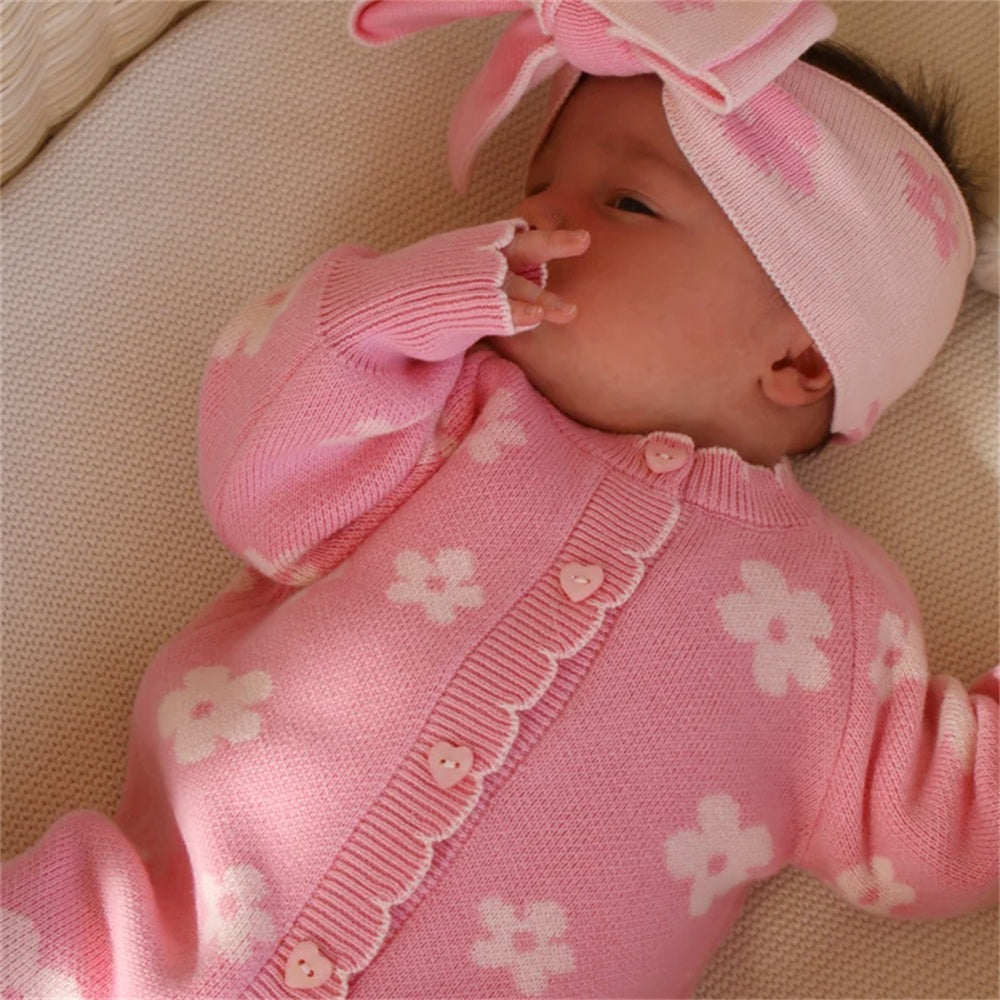 Grace Floral Printed Knitted Long Sleeve Baby Girl Jumpsuit