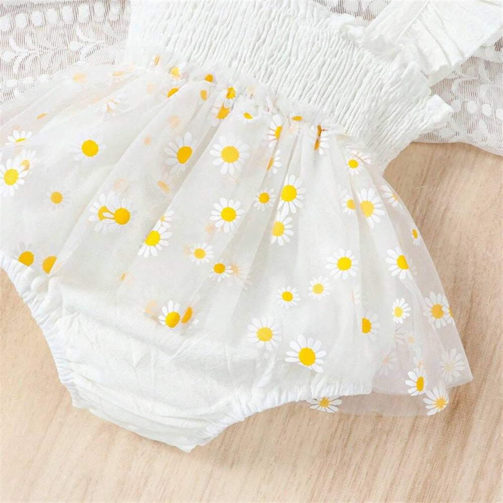 2PCS Summer Floral Embroidery Fly Sleeve Baby Romper