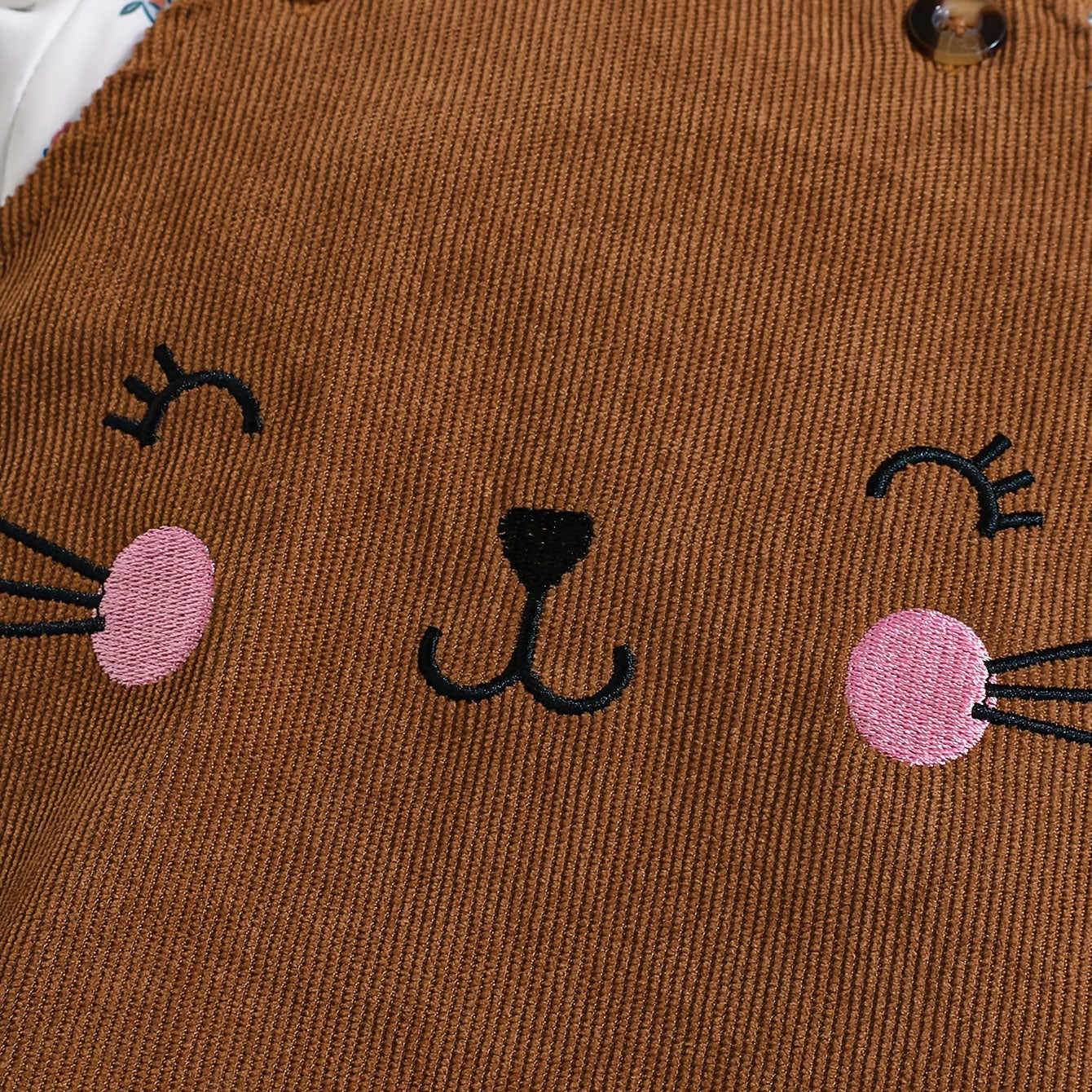 3PCS Lovely Embroidered Cat and Floral Printed Overalls Baby Girl Set