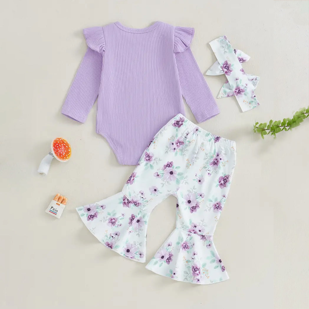 3PCS Lovely Auntie's Bestie Letter Floral Printed Baby Set