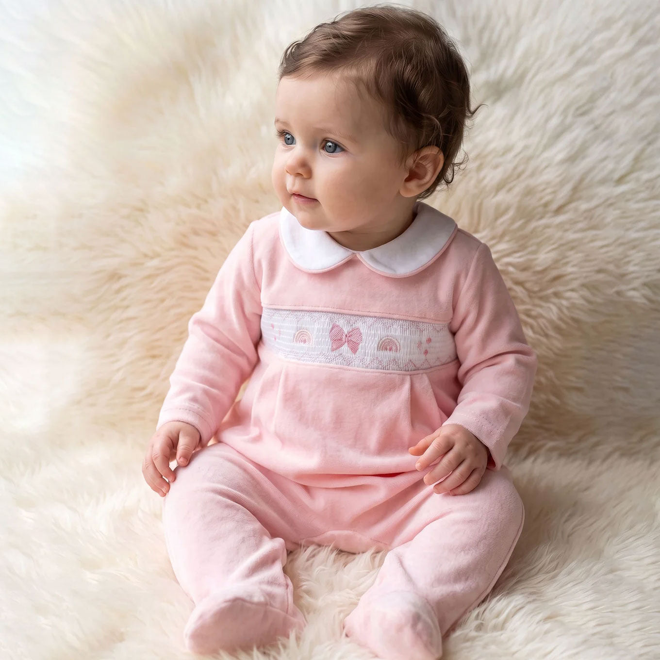 Lovely Bow Embroidery Long Sleeve Velvet Baby Jumpsuit