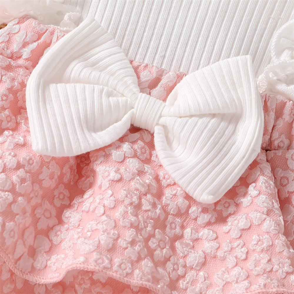2PCS Cheerful Floral Print Short Sleeve Baby Girl Romper