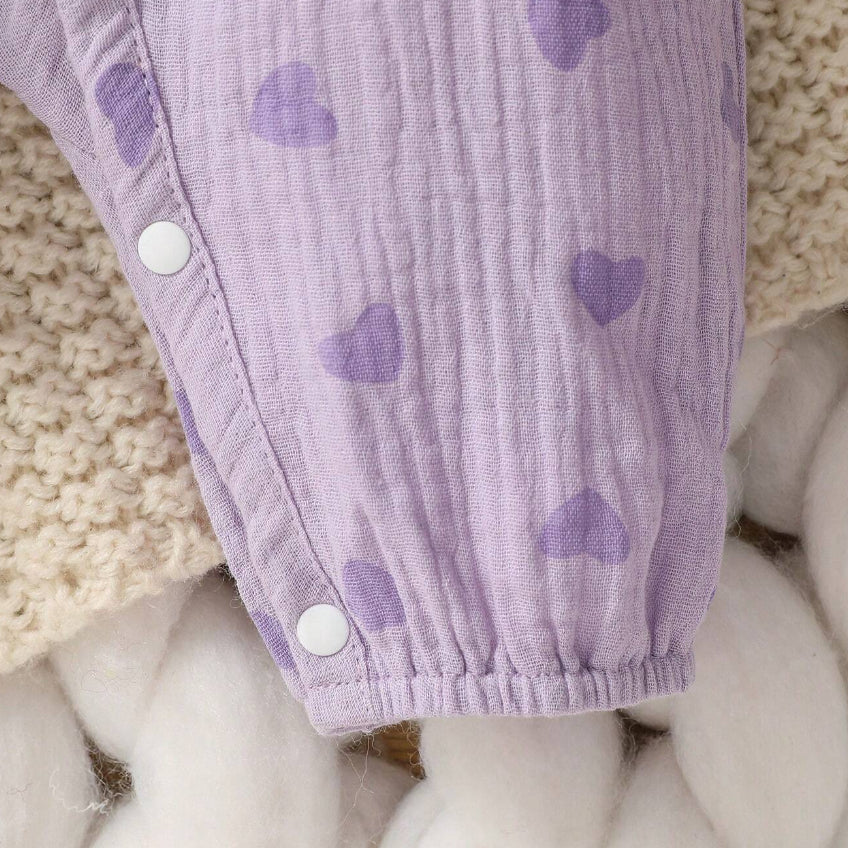 2PCS Elegant Heart Printed Bow Long Sleeve Baby Jumpsuit