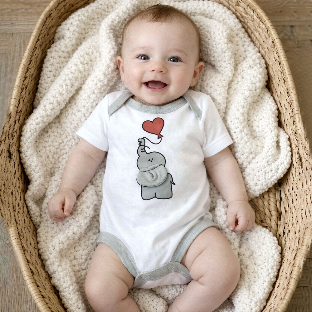 Adorable Elephant Print Short Sleeve Baby Romper