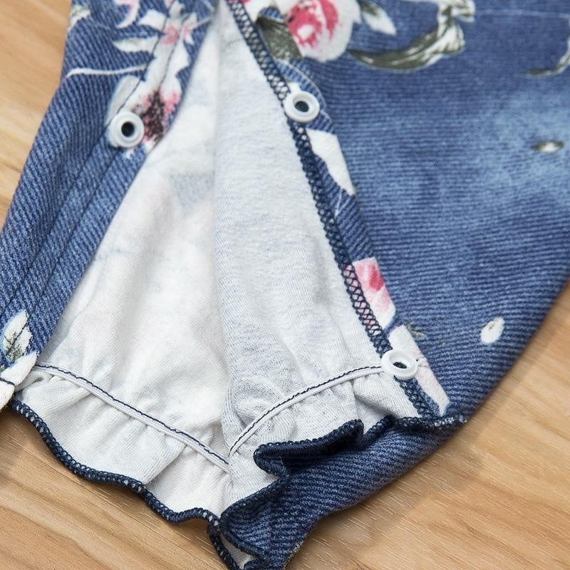 Vintage Baby Girl Floral Print Faux Two Piece Long Sleeve Jumpsuit