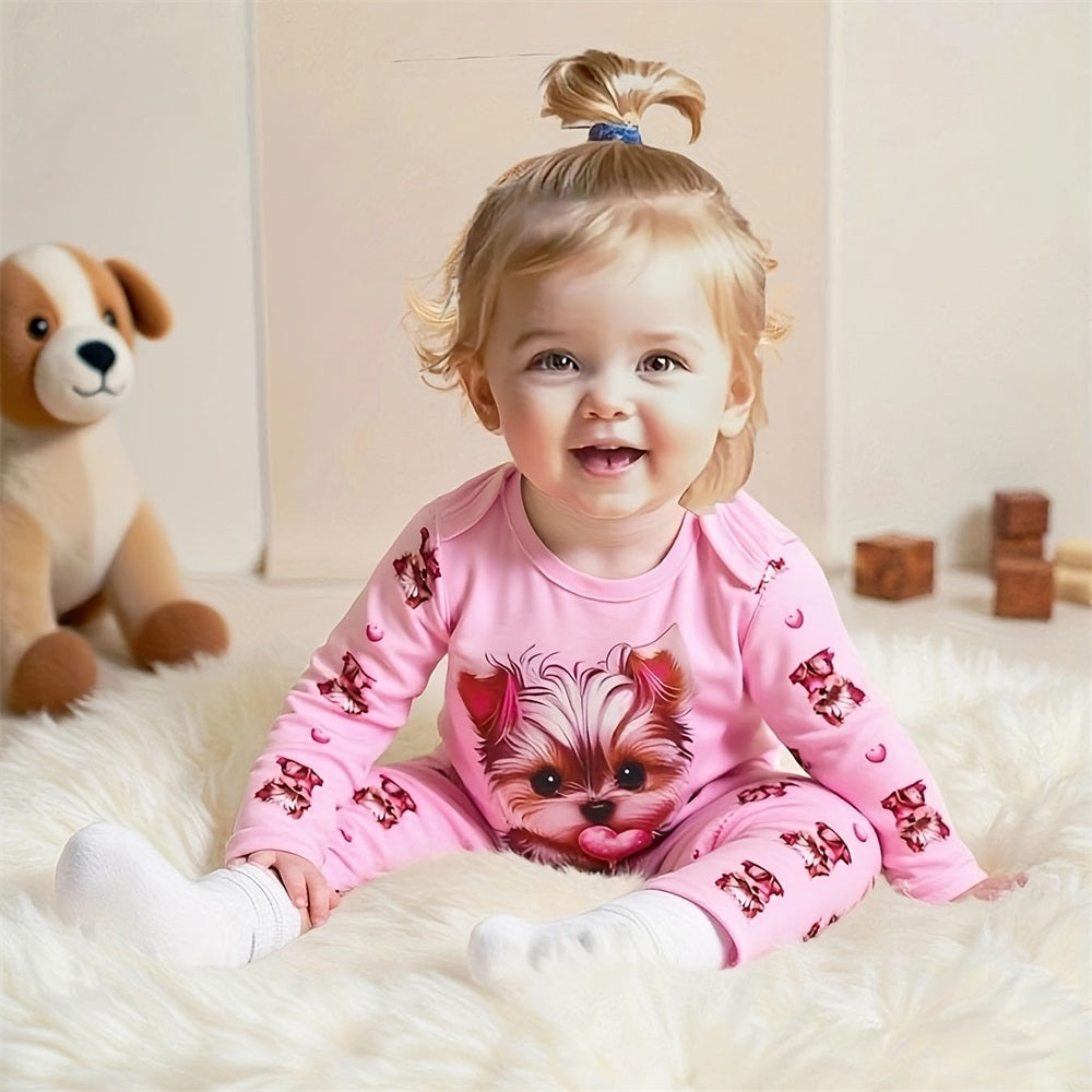 2PCS Casual Cute Puppy Printed Long Sleeve Baby Set