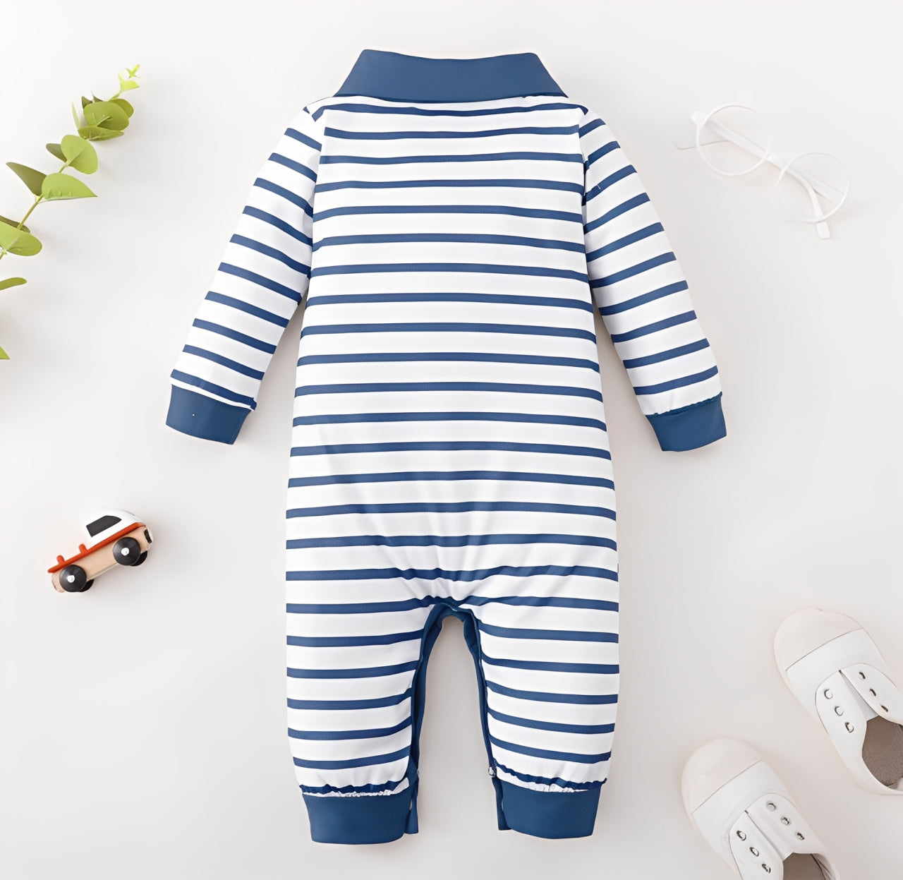 Cute Dinosaur Stripe Printed Long Sleeve Baby Jumpsuit