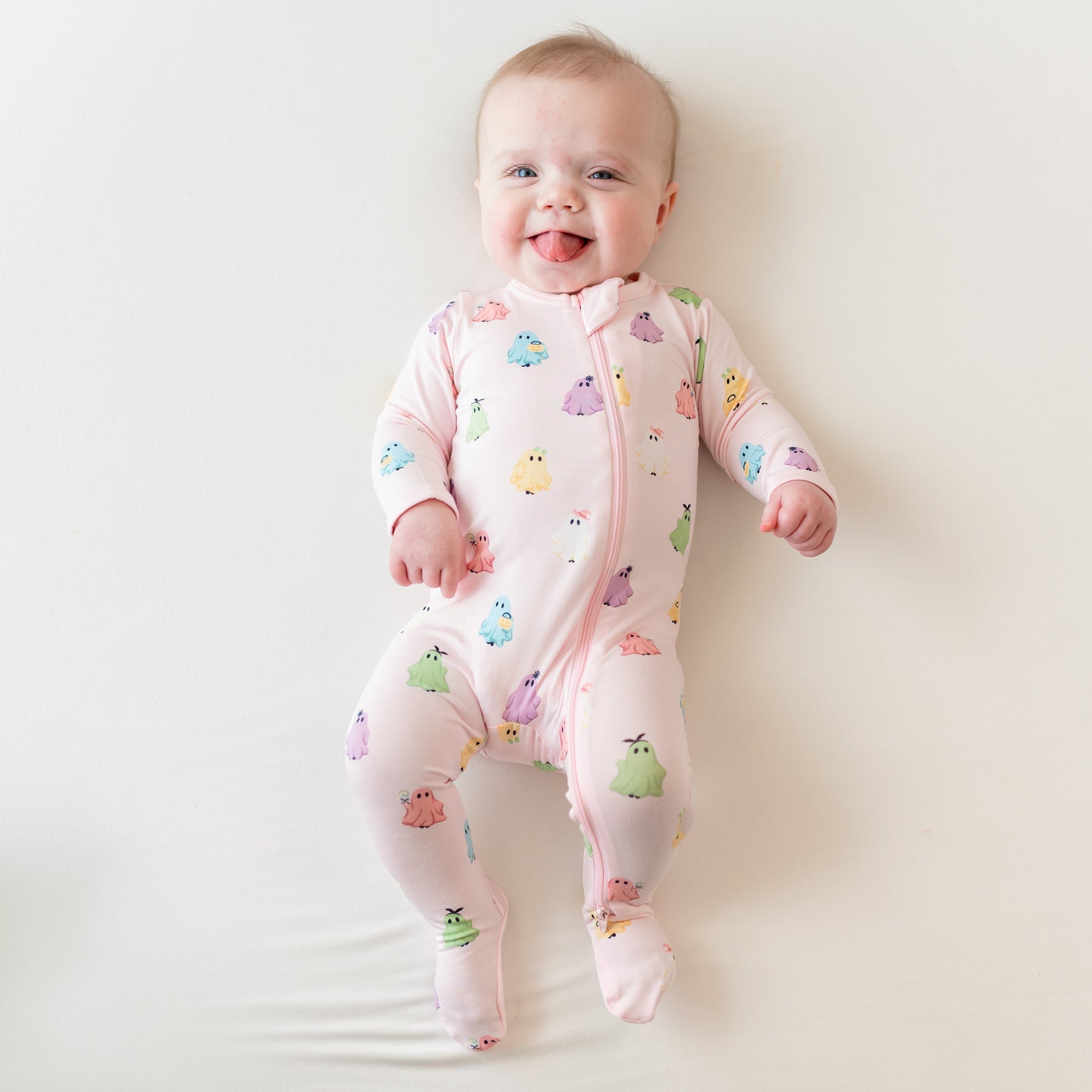 Halloween Ghost Printed Zipper Baby Jumpsuit