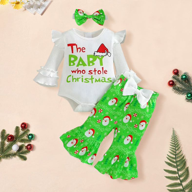 3PCS The Baby Who Stole Christmas Santa Claus Print Baby Set
