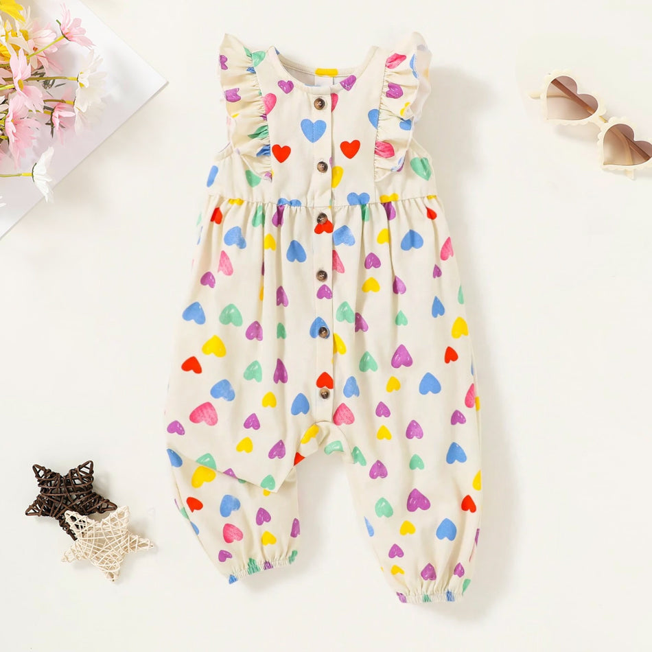 Stylish Colorful Love Print Sleeveless Baby Girl Jumpsuit