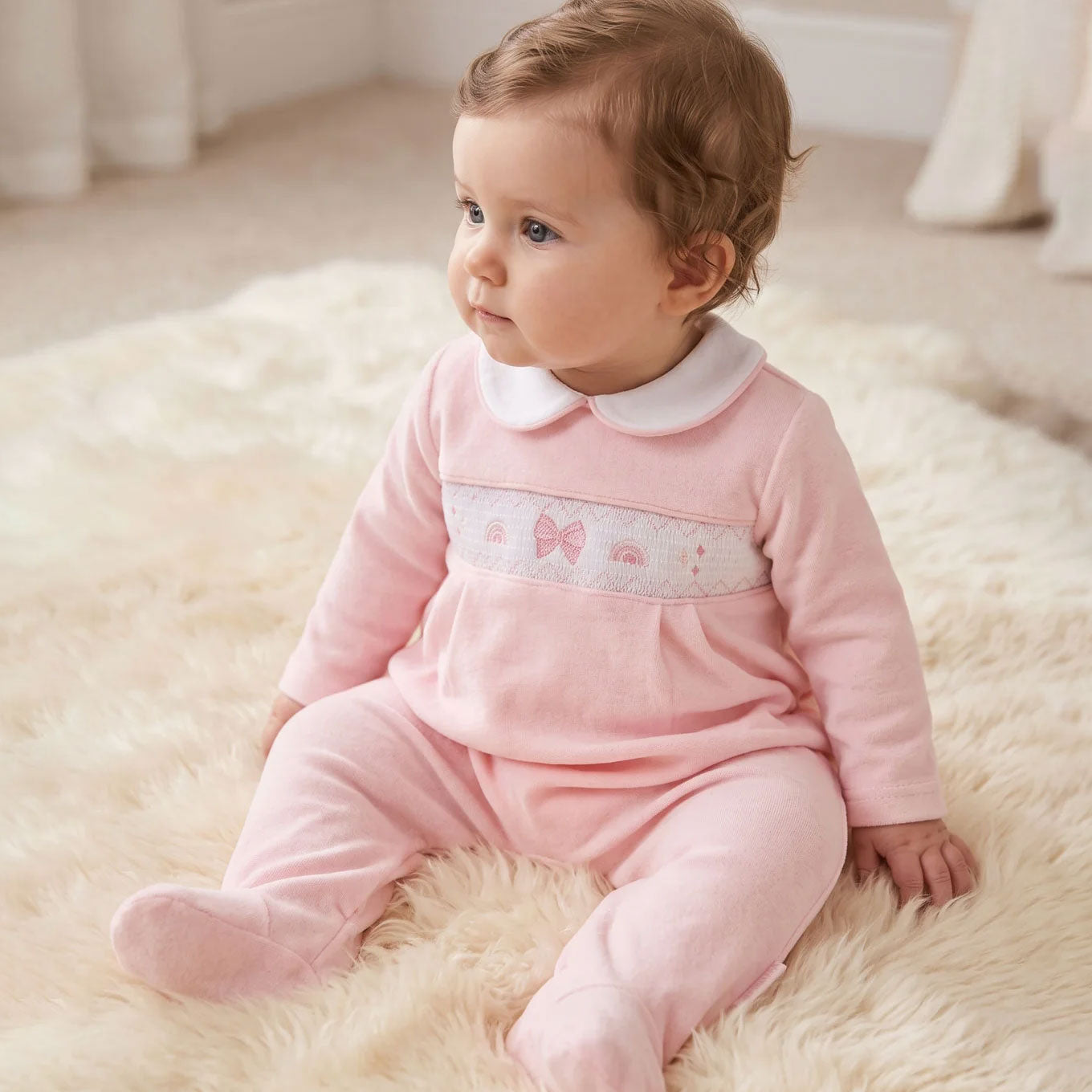 Lovely Bow Embroidery Long Sleeve Velvet Baby Jumpsuit