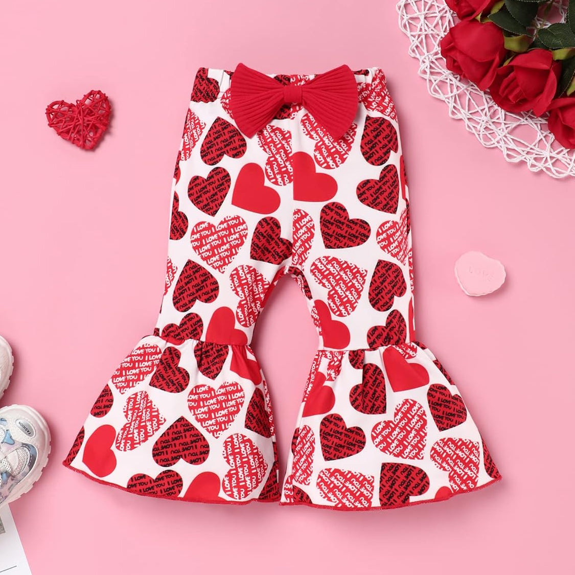 3PCS My 1st Valentine's Day Letter Heart Print Baby Girl Set