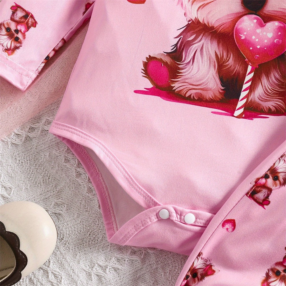 2PCS Casual Cute Puppy Printed Long Sleeve Baby Set