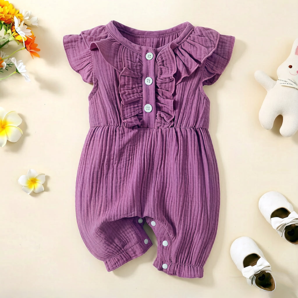 Sweet Solid Color Ruffle Flutter Sleeve Baby Jumpsuit