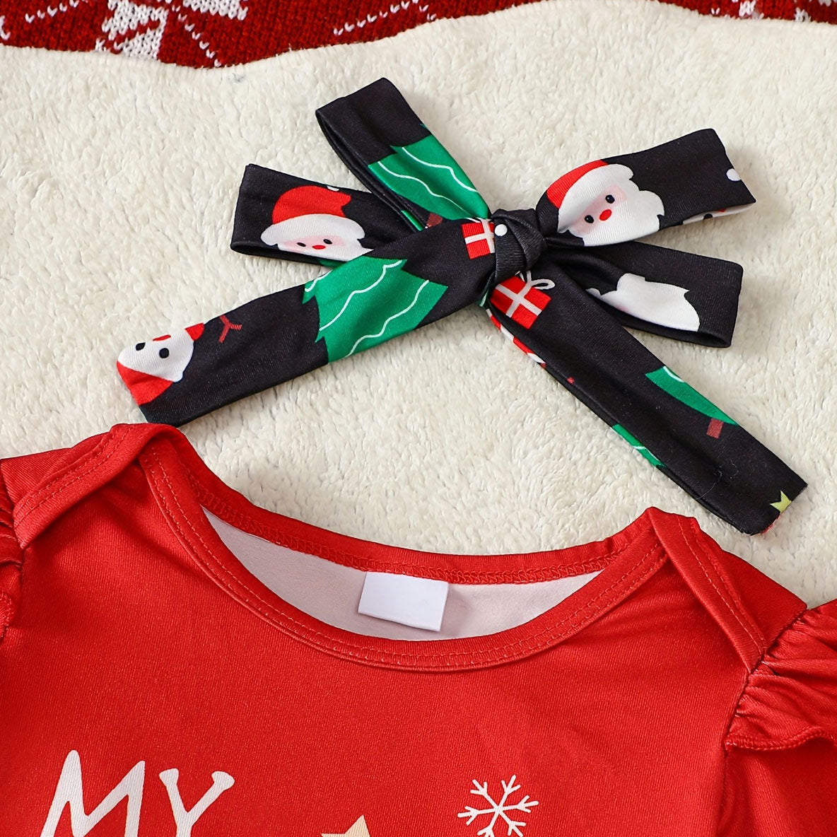 3PCS Pretty My 1st Christmas Trees Letter Santa Claus Printed Baby Set