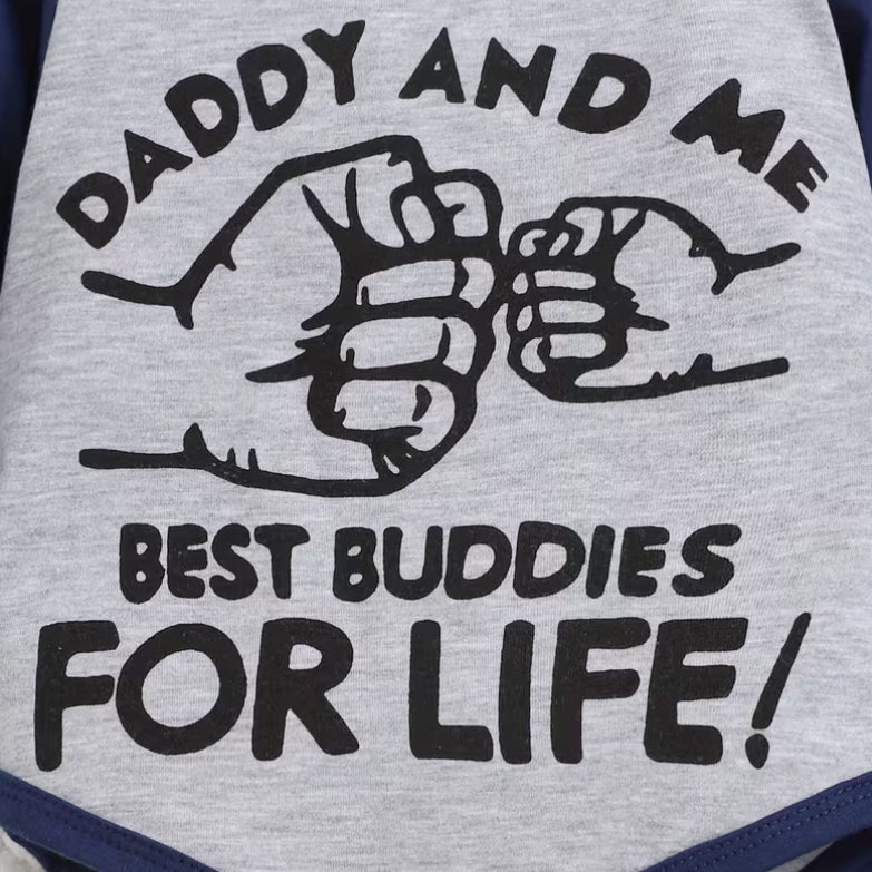 3PCS Daddy and Me Best Buddies for Life Letter Print Baby Set