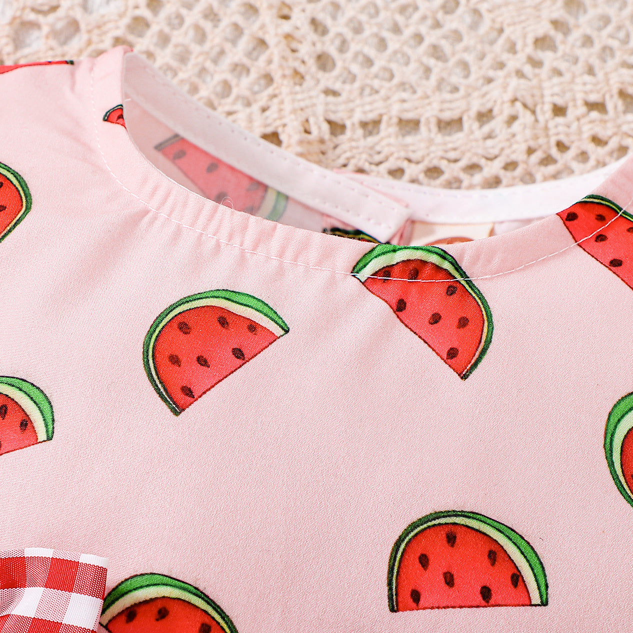 Cute Watermelon Print Bow Flutter Sleeve Baby Romper