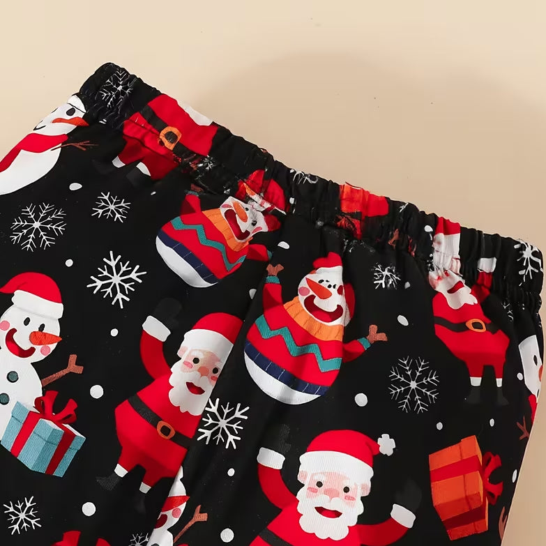 2PCS Pretty My 1st Christmas Letter Santa Claus Print Baby Girl Set