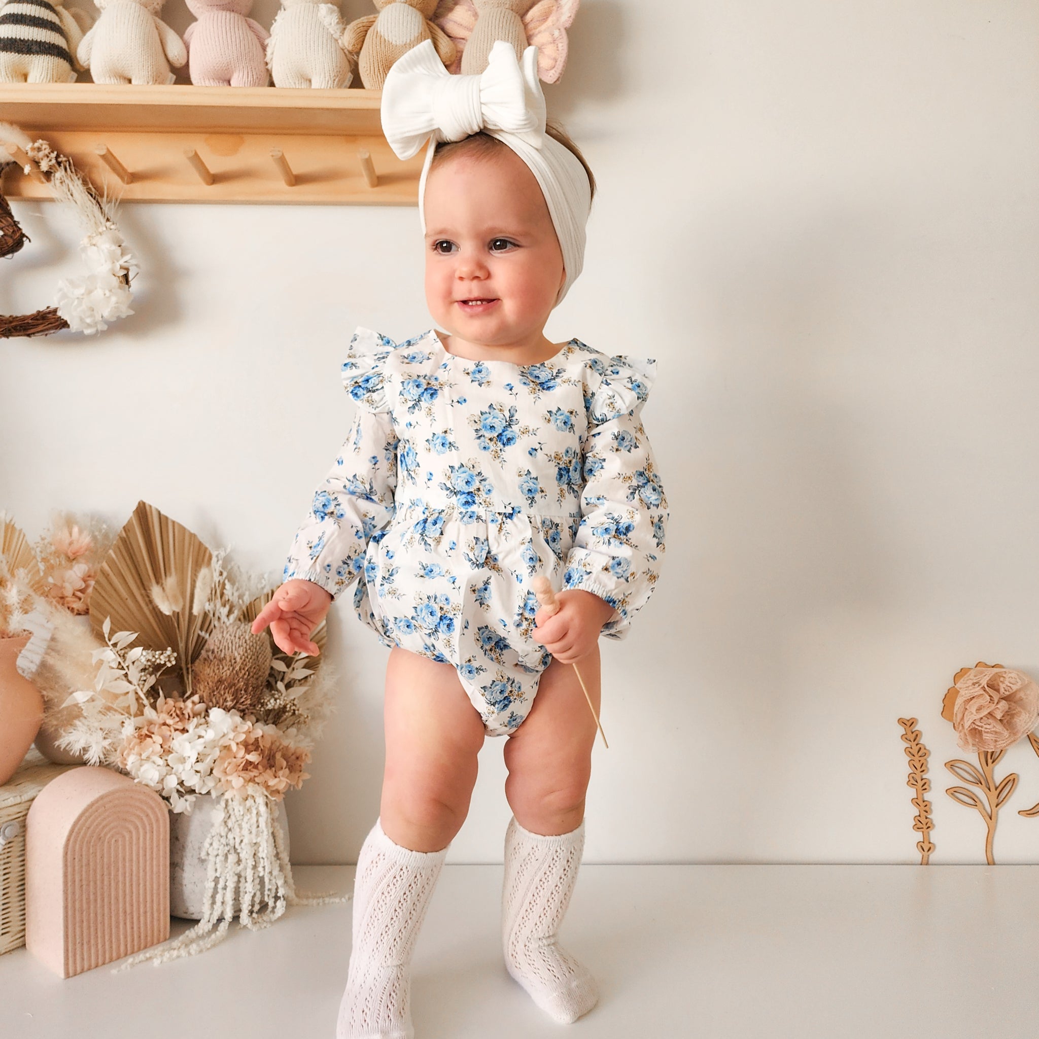 Stylish Floral Printed Long Sleeve Baby Girl Romper