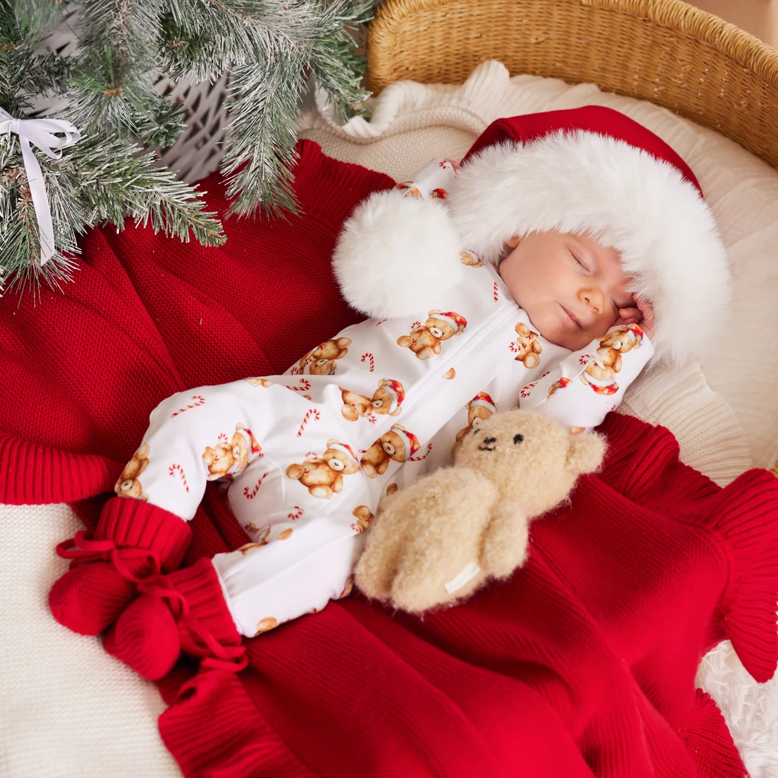 Christmas Bear Printed Long Sleeve Zipper Baby Jumpsuit