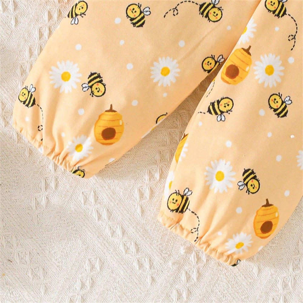 4PCS Three Bees Letter Bee Print Long Sleeve Baby Set