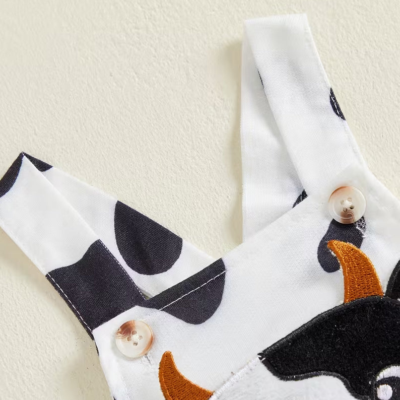 3PCS Cute Cow Applique Stripe Print Long Sleeve Overalls Baby Set