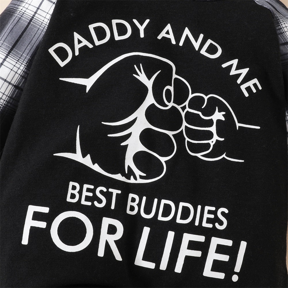 Daddy and Me Letter Print Plaid Baby Hooded Jumpsuit