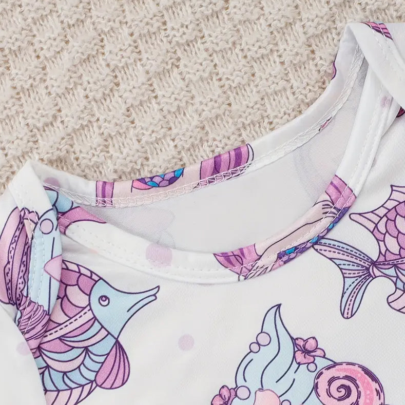 Elegant Mermaid Printed Long Sleeve Baby Jumpsuit