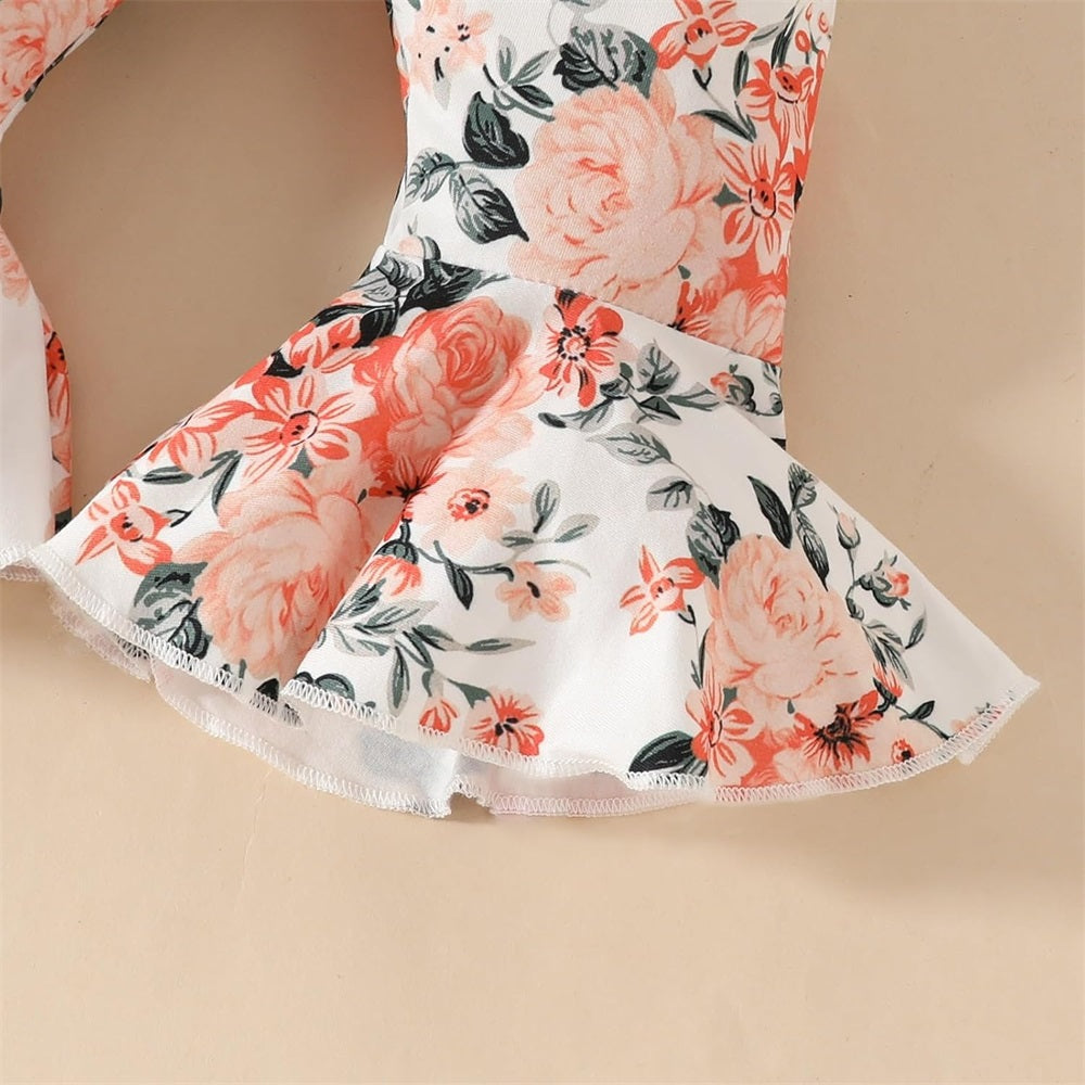 3PCS Floral Print Lace Collar Long Sleeve Baby Girl Set