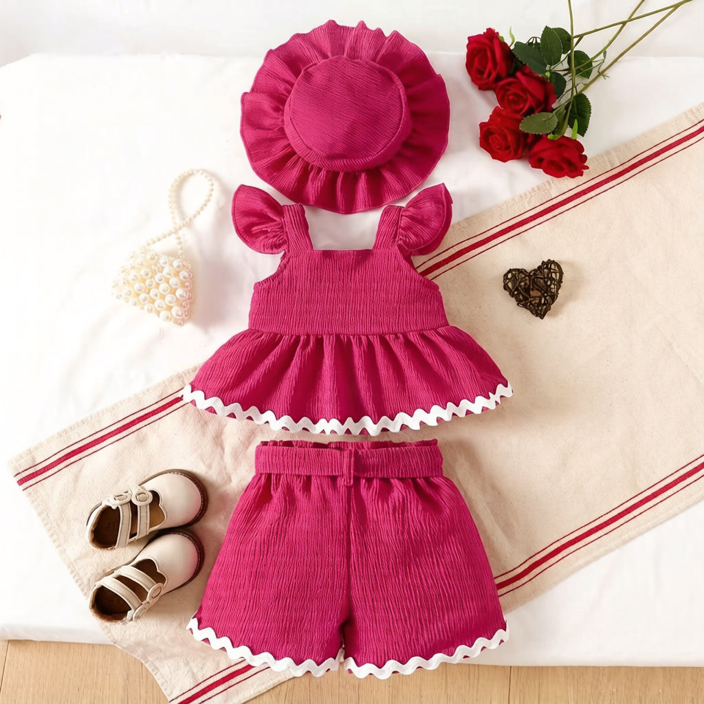 3PCS Pure Solid Color Flutter Sleeve Baby Set