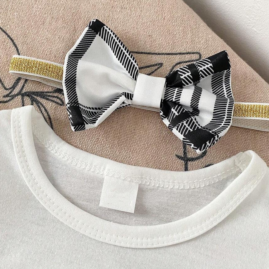 3PCS Adorable Heart Plaid Printed Short Sleeve Baby Set
