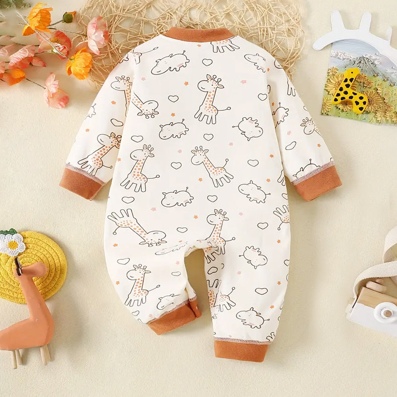 Lovely Giraffe Printed Long Sleeve Baby Jumpsuit