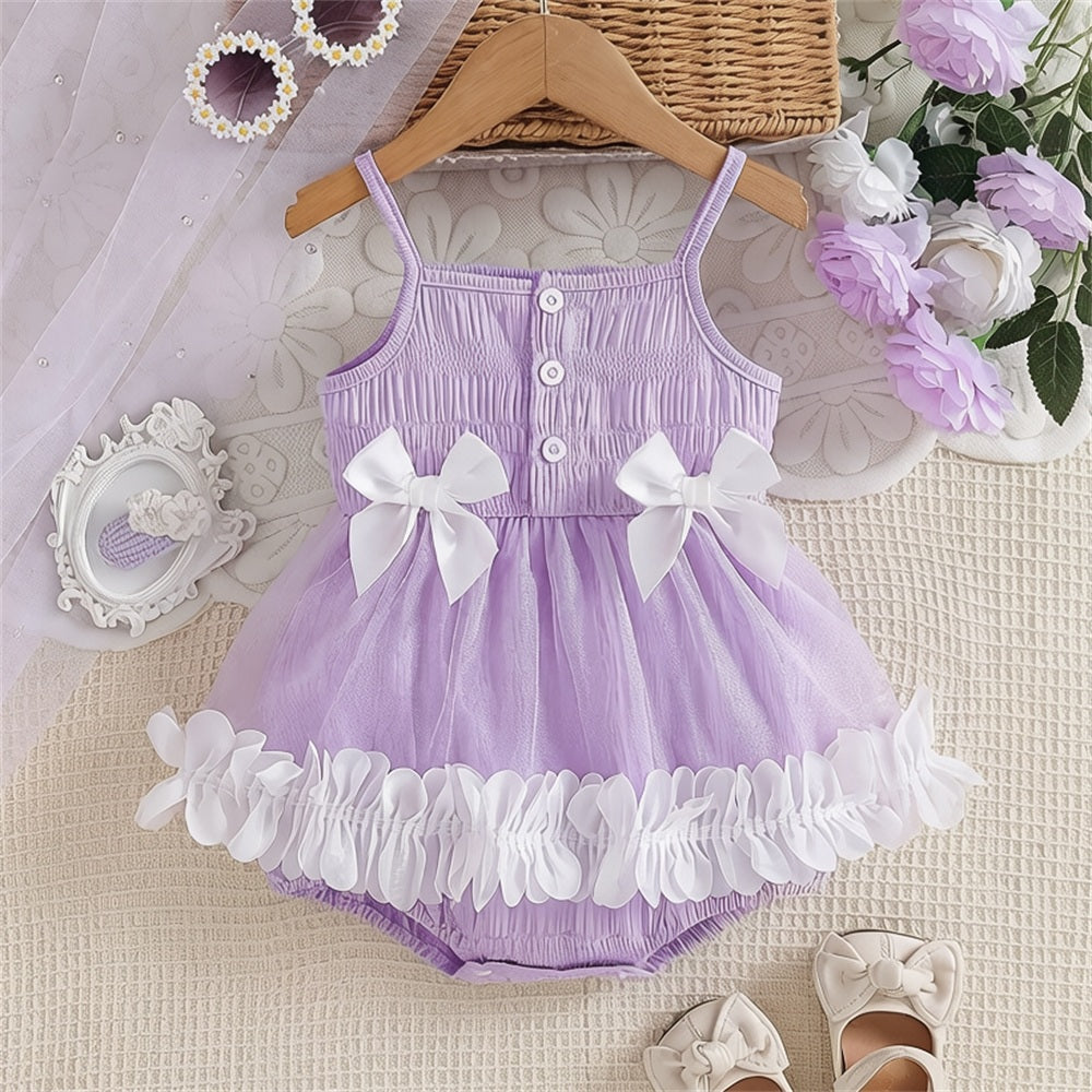 Grace Solid Color Sleeveless Bowknot Decor Baby Romper