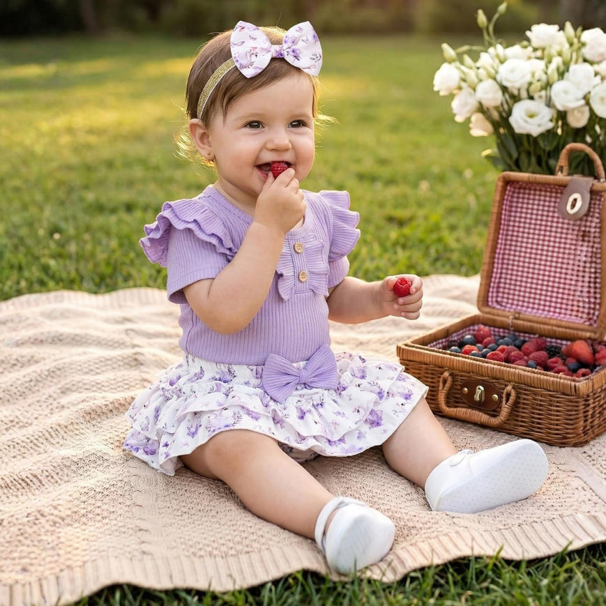 3PCS Adorable Floral Printed Baby Girl Set