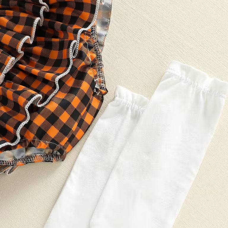 4PCS Cute My 1st Halloween Letter Plaid Printed Long Sleeve Baby Set