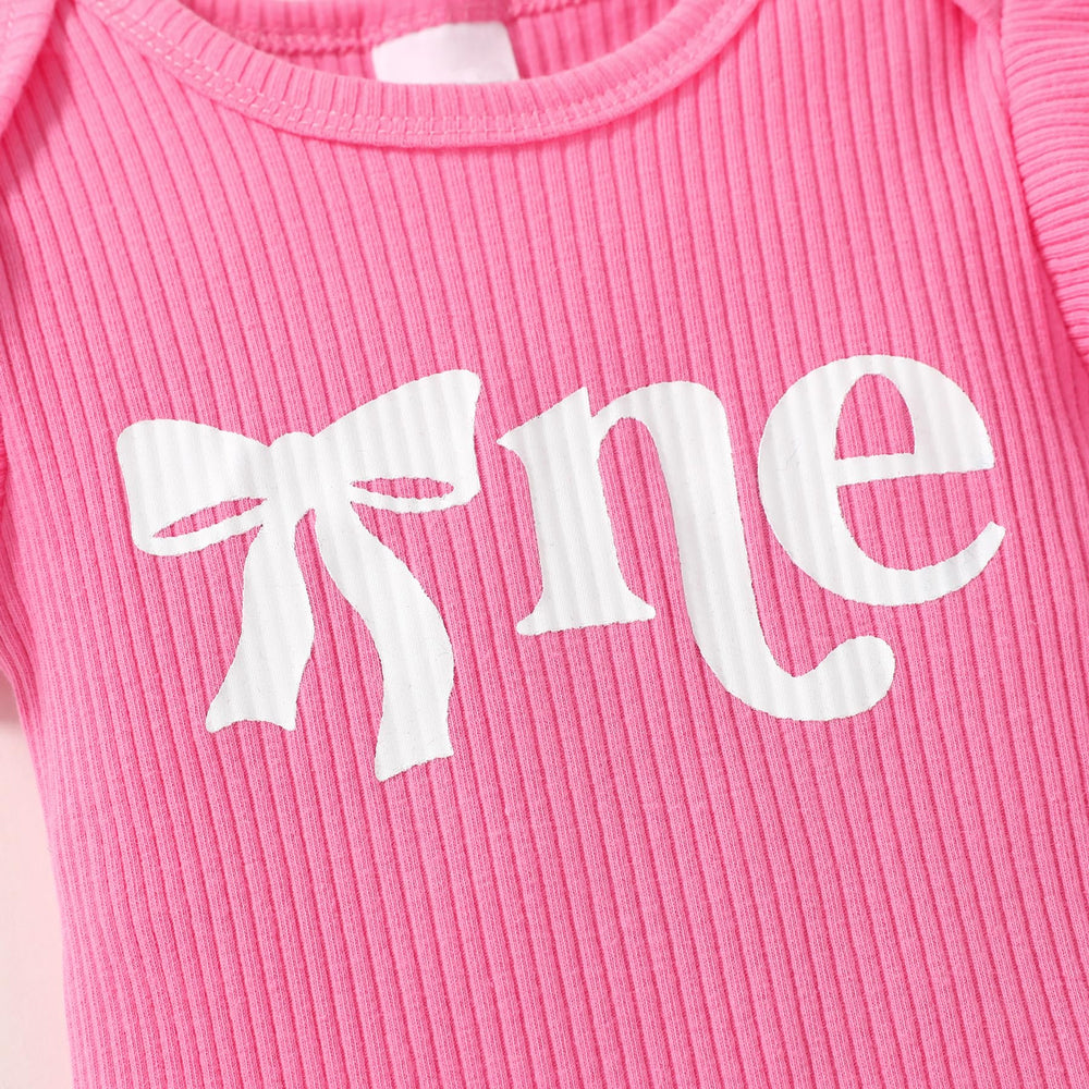 3PCS Stylish Bow Printed Fly Sleeve Baby Set