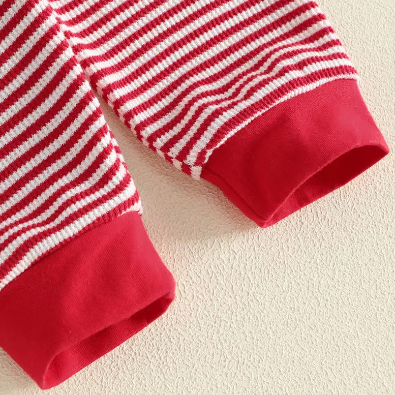 3PCS Cute My 1st Christmas Santa Letter Embroidery Striped Baby Set