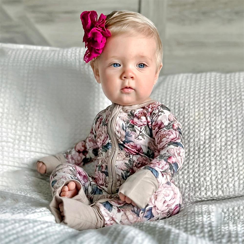Stylish Floral Print Long Sleeve Zipper Baby Jumpsuit
