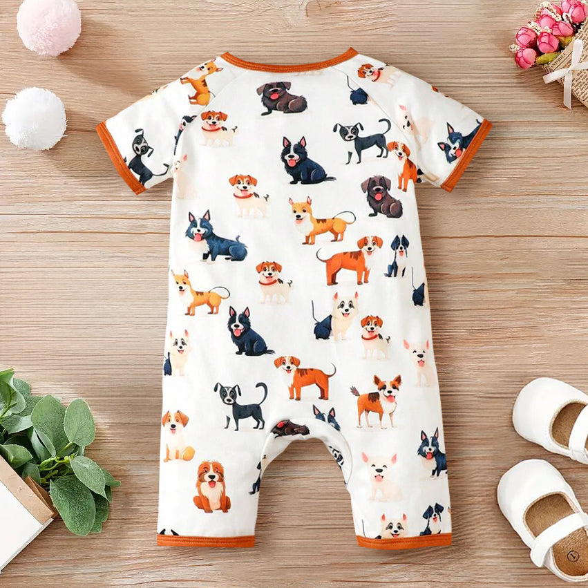 Cute All Over Dogs Printed Short Sleeve Baby Jumpsuit